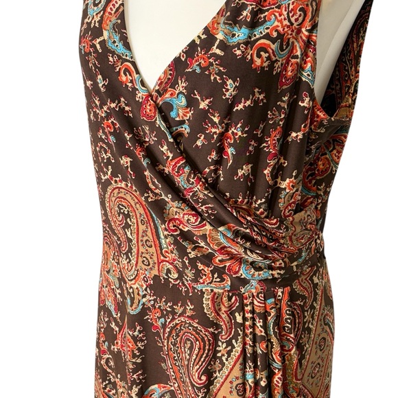 Lauren Ralph Lauren Sleeveless Paisley Faux Wrap Dress Size XL Jersey Stretch - Picture 4 of 13